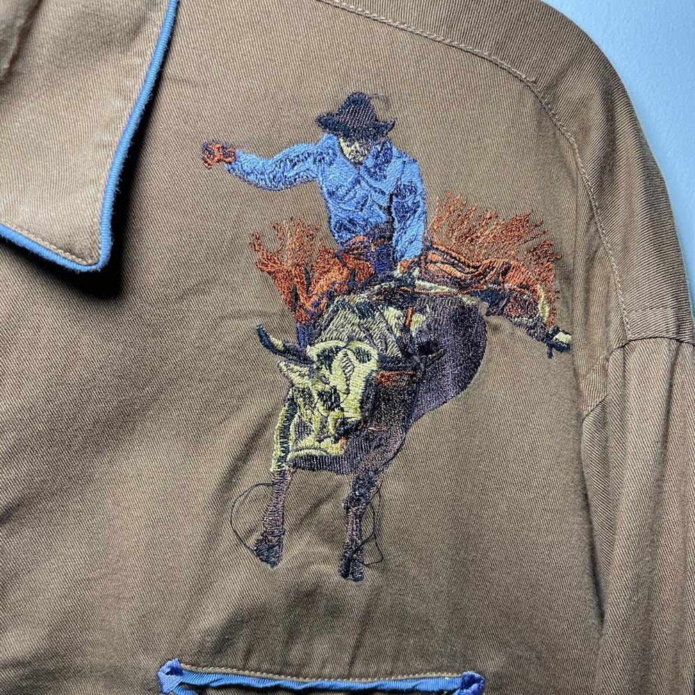 Western Express Men’s Brown Rodeo bullrider Embroidered shirt in L - Picture 8 of 9